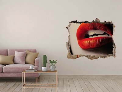 Zelfklevende muursticker 3D gat Lippen met rode lippenstift