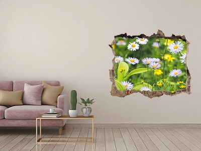 Wandsticker 3D gat met uitzicht Een bloemenparadijs achter de muur.