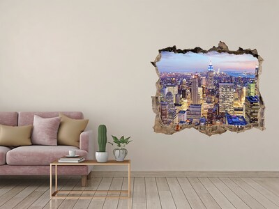 Zelfklevende 3D wandsticker illusie De skyline van New York 's nachts
