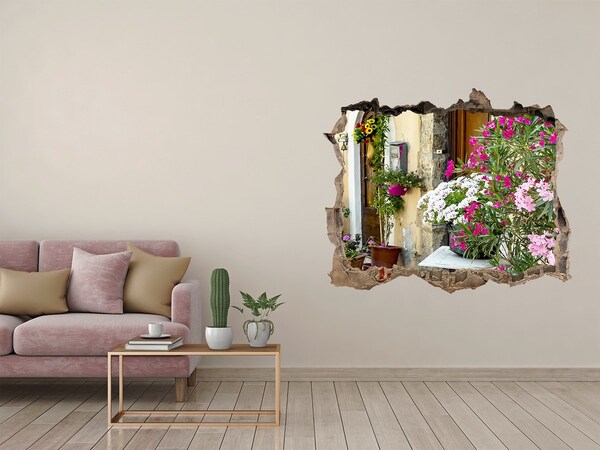 Wandsticker 3D doorkijk Een bloemenhoekje in de stad