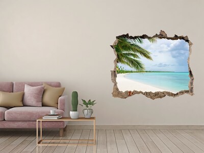 Zelfklevende 3D wandsticker illusie Tropisch strand met palmbomen