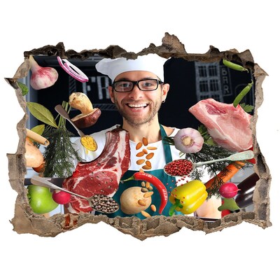 Naklejka 3D dziura na ścianę Kuchenne szaleństwo