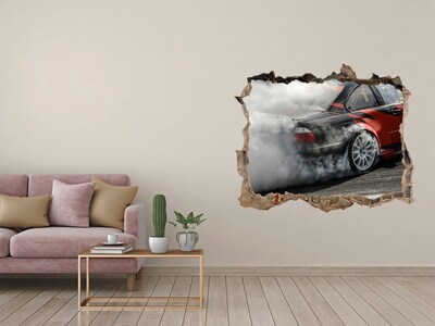 Zelfklevende muursticker 3D gat Raceauto in actie