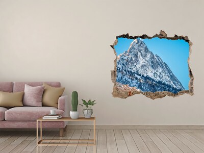 Wandsticker 3D doorkijk Berglandschap achter het gat in de muur
