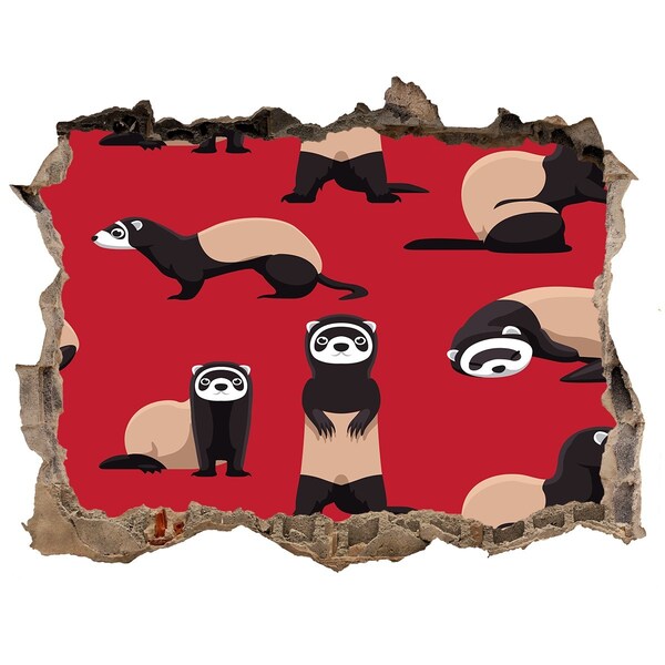 Dziura 3d fototapeta naklejka Funky Ferrets in a Wall Hole