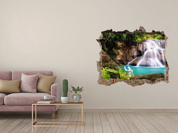 Zelfklevende muursticker 3D gat Waterval in de jungle