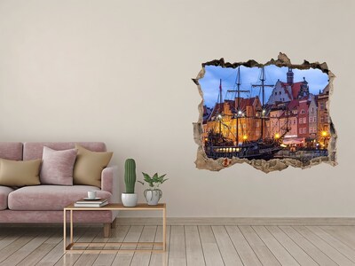 Wandsticker 3D doorkijk Baai met een piratenschip