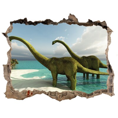 Zelfklevende 3D wandsticker illusie Dinosaurussen aan zee