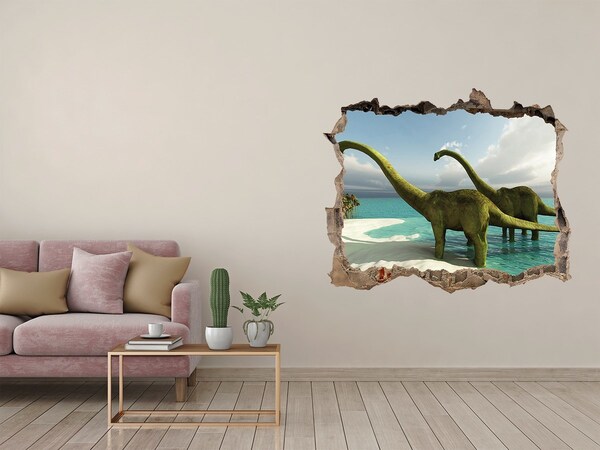 Zelfklevende 3D wandsticker illusie Dinosaurussen aan zee