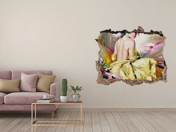 Dziura 3d fototapeta ścienna Kobieta w żółtej sukni