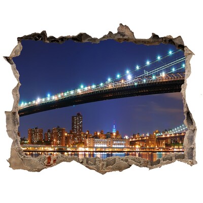 Zelfklevende 3D wandsticker illusie Brooklyn Bridge 's nachts