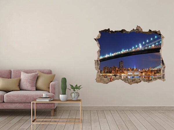 Zelfklevende 3D wandsticker illusie Brooklyn Bridge 's nachts