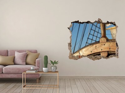 Wandsticker 3D gat met uitzicht Een schip op zee