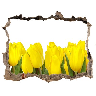 Wandsticker 3D gat met uitzicht Tulpen in een gat in de muur