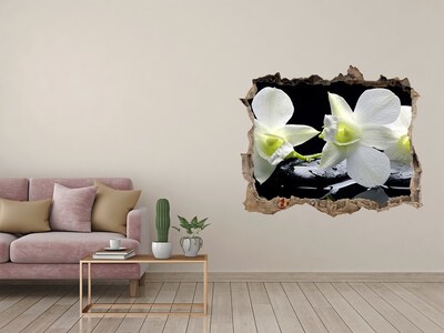 Wandsticker 3D gat met uitzicht Bloemen en stenen in een zen-stijl