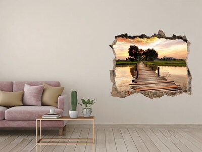 Zelfklevende 3D wandsticker illusie Zonsondergang boven het meer