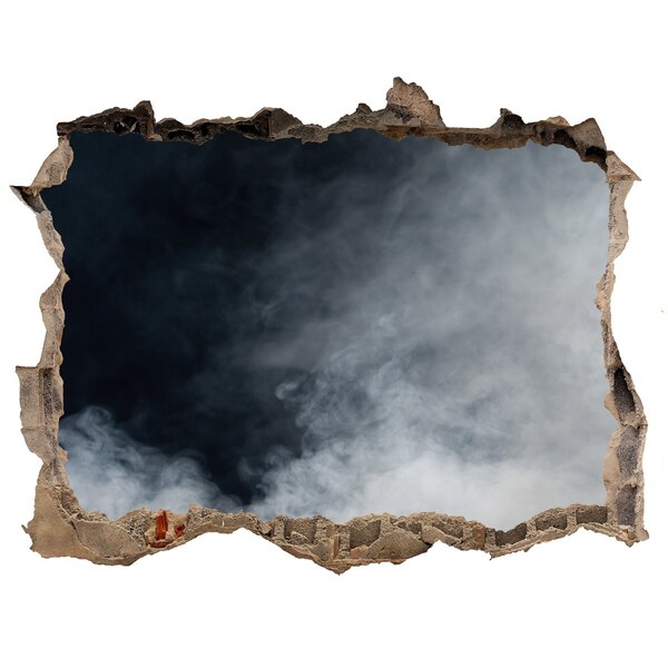 Wandsticker 3D doorkijk Een kapotte muur met uitzicht op de wolken.