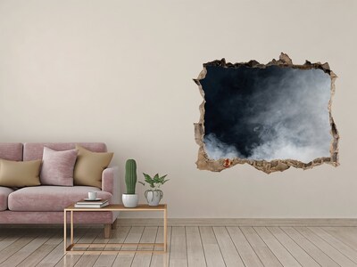 Wandsticker 3D doorkijk Een kapotte muur met uitzicht op de wolken.