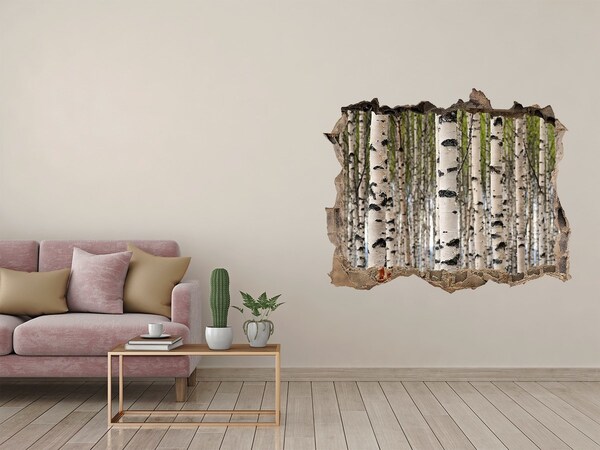 Zelfklevende 3D wandsticker illusie Berkenbos achter de muur