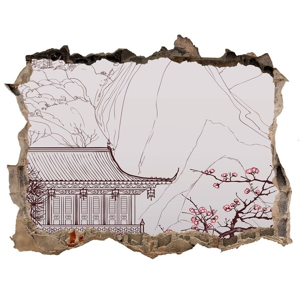 Zelfklevende muursticker 3D gat Onderdompeling in Aziatische architectuur