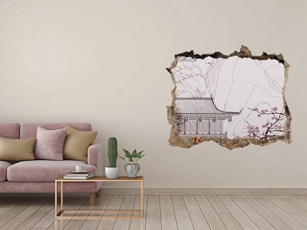 Zelfklevende muursticker 3D gat Onderdompeling in Aziatische architectuur