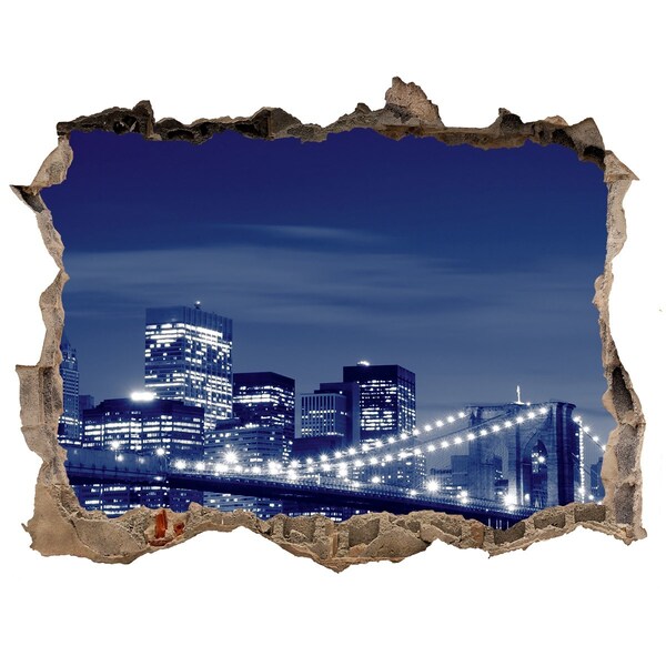 Zelfklevende 3D wandsticker illusie Brooklyn Bridge 's nachts