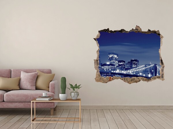 Zelfklevende 3D wandsticker illusie Brooklyn Bridge 's nachts