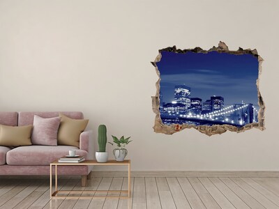 Zelfklevende 3D wandsticker illusie Brooklyn Bridge 's nachts