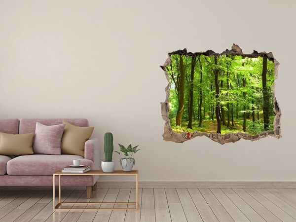Zelfklevende 3D wandsticker illusie Groen bos in de zonnestralen