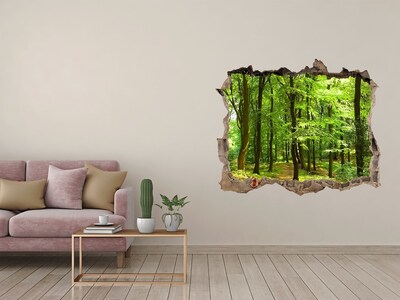 Zelfklevende 3D wandsticker illusie Groen bos in de zonnestralen