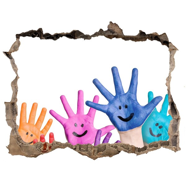 Dziura 3d fototapeta ścienna Radosne dłonie na tle betonu