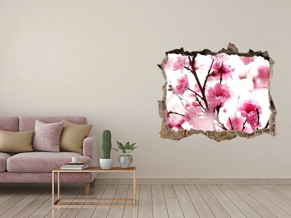 Zelfklevende 3D wandsticker illusie Een bloemenparadijs achter de muur.