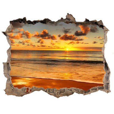 Zelfklevende muursticker 3D gat Zonsondergang boven de oceaan