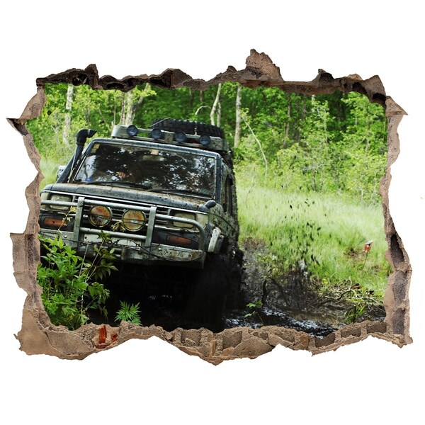 Wandsticker 3D gat met uitzicht Offroad-avontuur in het bos
