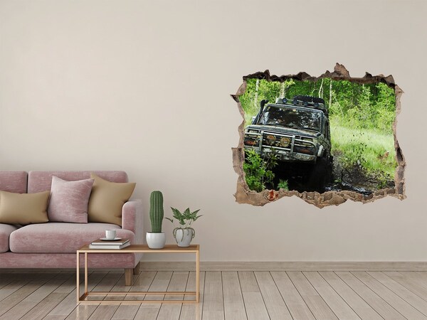 Wandsticker 3D gat met uitzicht Offroad-avontuur in het bos