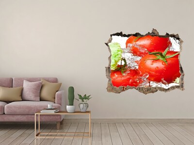 Zelfklevende muursticker 3D gat Verse tomaten in water
