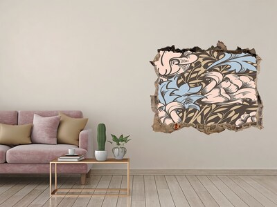Zelfklevende 3D wandsticker illusie Gat in de muur Bloemenpatroon