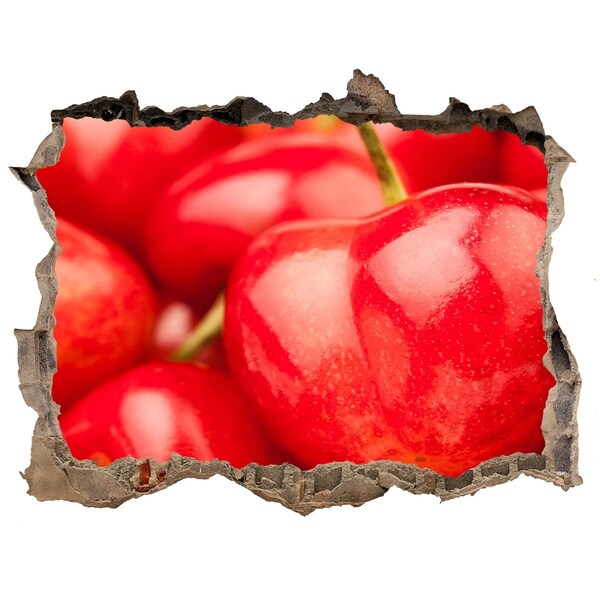 Zelfklevende muursticker 3D gat Sappige kersen in een verborgen pareltje