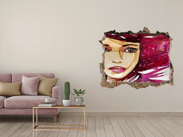 Wandsticker 3D doorkijk Portret met roze accenten