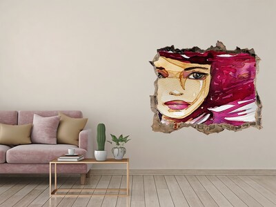 Wandsticker 3D doorkijk Portret met roze accenten