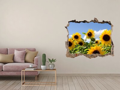 Zelfklevende 3D wandsticker illusie Zonnebloemen bij daglicht