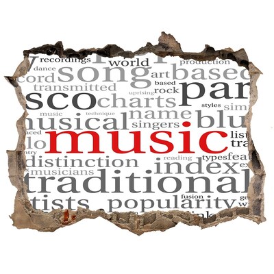 Zelfklevende 3D wandsticker illusie Muzikaal gat in de muur