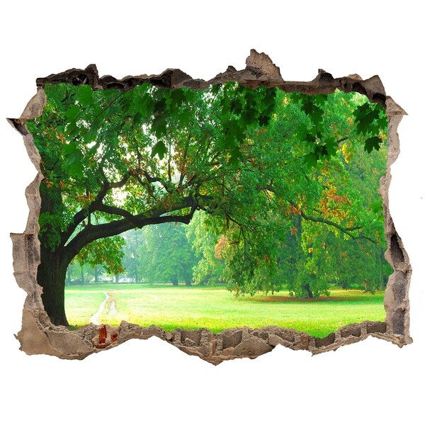 Wandsticker 3D doorkijk Groen park in de zon