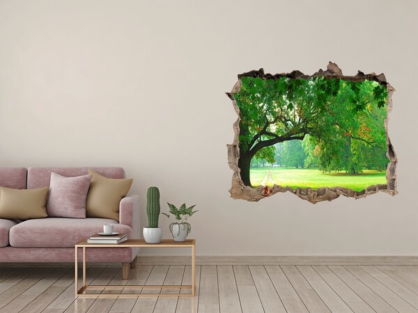 Wandsticker 3D doorkijk Groen park in de zon