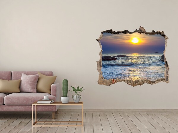Zelfklevende muursticker 3D gat Zonsondergang boven de zee