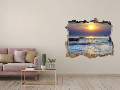 Zelfklevende muursticker 3D gat Zonsondergang boven de zee