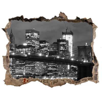 Wandsticker 3D gat met uitzicht Uitzicht op New York 's nachts