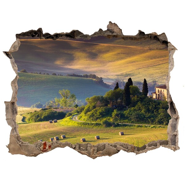Zelfklevende 3D wandsticker illusie Het idyllische landschap van Toscane