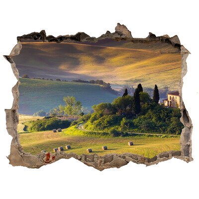 Zelfklevende 3D wandsticker illusie Het idyllische landschap van Toscane