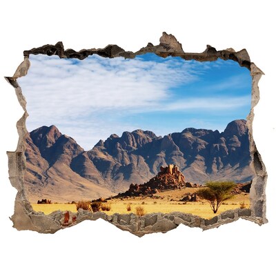 Zelfklevende muursticker 3D gat Berglandschap in Afrika